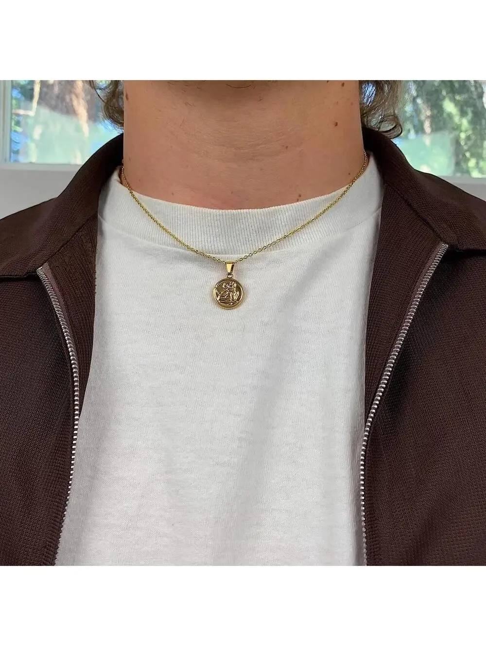Cute Baby Angel Stainless Steel Gold Plated Circle Pendant y2k 90s style